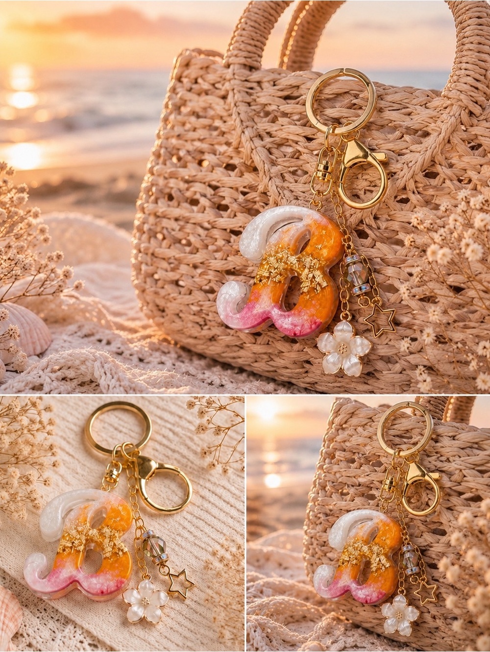 Custom Orange, Pink and Gold Letter “B” Keychain Accessory